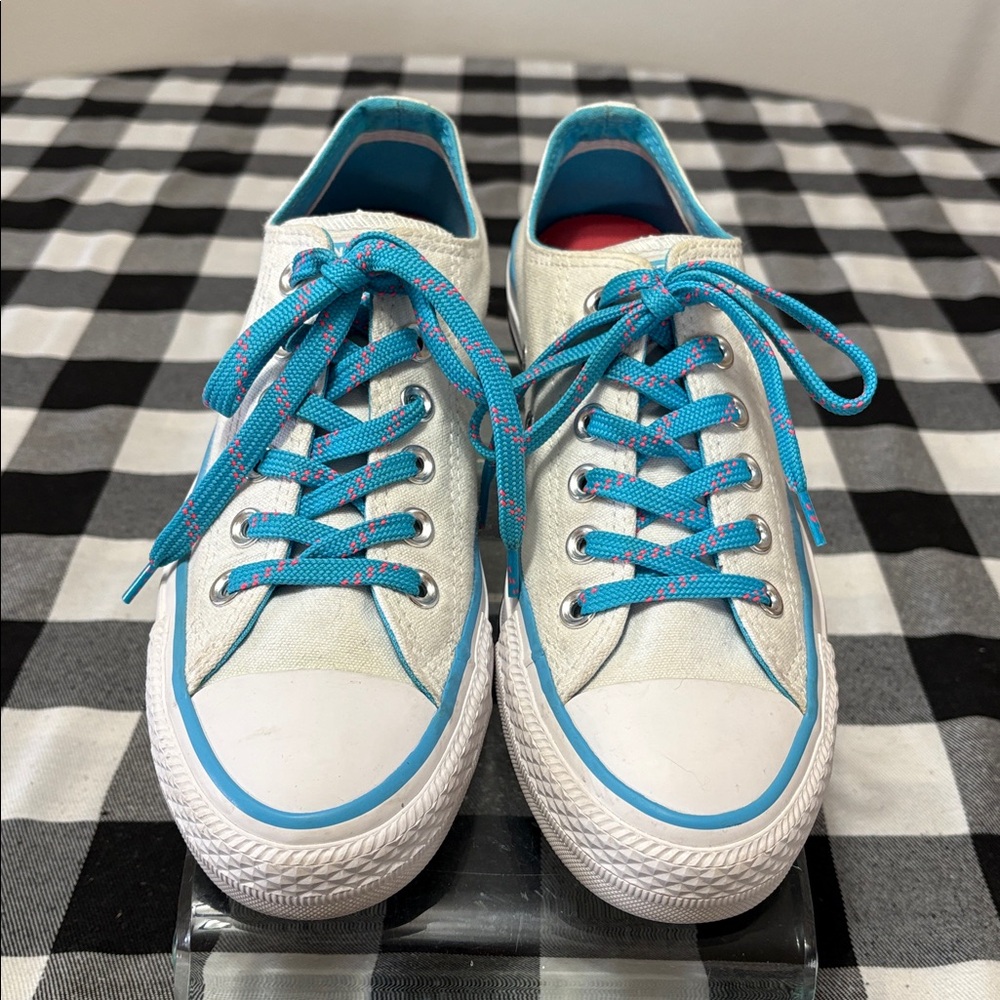 Converse All Star White Blue Low Lace Up Sneaker Shoes Women's Size 7.5 - Picture 2 of 13